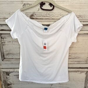 Old Navy White Lace-Trim Off-Shoulder Top